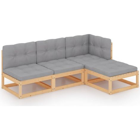 Salon de jardin 4 pcs Contemporain, Ensemble repas de jardin, avec coussins Bois de pin massif OIB1039E (1/4)