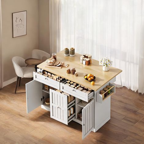 Îlot de cuisine mobile avec plan de travail rabattable en MDF (1/5)