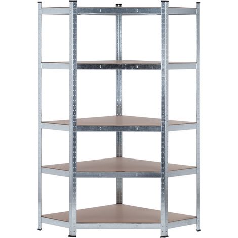 7house Modulares Eckregal aus Metall mit 5 Ablagen, Tragkraft 875 kg, Silber, 80 x 40 x 180 cm