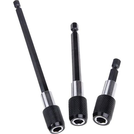 Porte-embouts magnétiques à rallonge de 6,35 mm en 3 parties avec tige hexagonale, Kit adaptateur de mandrin à dégagement rapide de 60 mm, 100 mm et 150 mm pour vis, écrous et tout type de perceuse et (1/5)