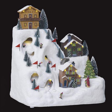 Fééric Lights And Christmas – Village de Noël lumineux avec 24 LED multicolores – Piste de ski et chalet H.34,5cm – Alimentation sur prise 220-240V (1/5)