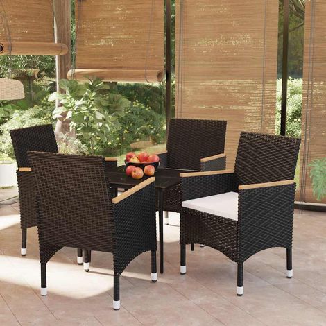 Ensemble Table et Chaise de Jardin 5 pcs - Ensemble de salle à manger de jardin avec coussins Noir BV655548 - BonneVie (1/5)