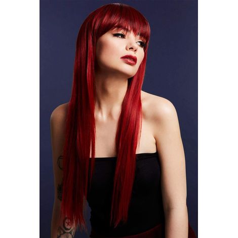 Fever Jessica Wig - True Blend - Ruby Red - Dark Roots - Long Feathered with Fringe - 66cm/ 26in - 71098