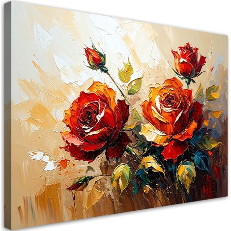 Quadro su tela, Rose rosse Fiori su sfondo beige effetto pittura - 60x40 (1/2)