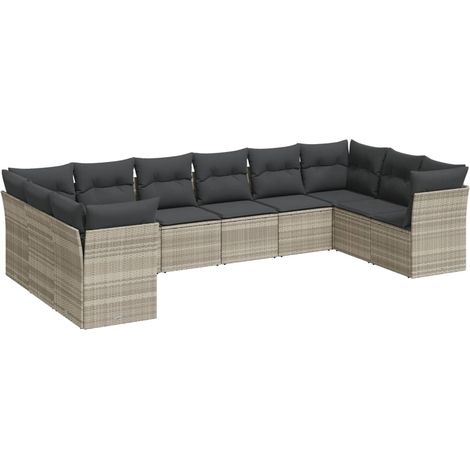 Maison Exclusive - Set Divano Giardino 10 pz con Cuscini Grigio Chiaro Polyrattan (1/3)