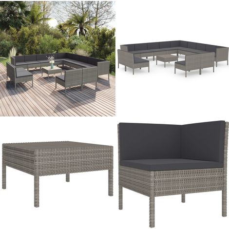 Salon de jardin 14 pcs avec coussins Résine tressée Gris - Salon De Jardin - Mobilier De Jardin - Set De Salon De Jardin - Meubles D'extérieurs - Résine Tressée - Home & Living