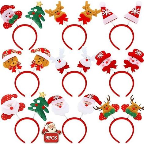 9 Serre-Tête de Noël pour Enfants & Adultes - Accessoire et Décorations de Fête - Bandeaux, Bonhomme de Neige, Renne, Sapin