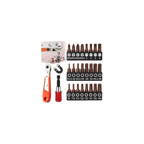 Set de 26 mini tournevis à cliquer réversible Tournevis magnétique avec embouts divers pour réparation, entretien et bricolage. (1/5)