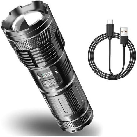 Lampe Torche LED Ultra Puissante, Batterie Intégrée de 18650 mAh avec Indicateur d'alimentation numérique à LED, adaptée au camping, aux urgences (1/4)