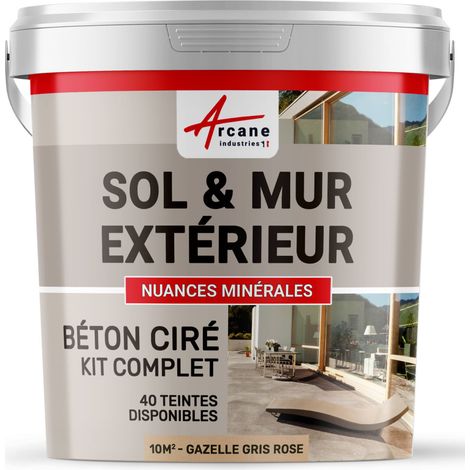 béton ciré, extérieur, pour sol, mur, terrasse, escalier, enduit, décoratif, minéral, en kit - 10 m² (en 2 couches) Gazelle Gris Rose - ARCANE INDUSTRIES