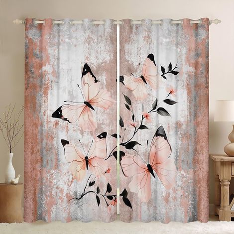 Rideau Occultant 140x260 cm Papillon Aquarelle, Rideau Papillon de Peinture À l'huile Abstraite, Rideaux Voilage Ferme Rustique, Voilage Fenetre Ombre Orange Gris Blanc pour Chambre Salon - 140L X 260 (1/5)