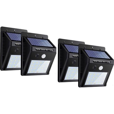 TrAdE Shop Traesio - 4pz Faretto Led Da Esterno Con Pannello Solare Sensore Movimento Crepuscolare - (1/4)