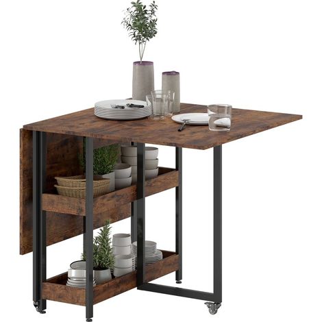 Tavolo da pranzo pieghevole per 2-4 persone con 2 ripiani aperti 133,4 x 80 x 75 cm marrone (1/5)