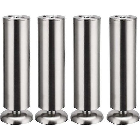 Quatre pieds de meuble ronds en acier inoxydable de 300 mm pour armoires de cuisine, avec patins en caoutchouc, sûrs et silencieux. (1/5)