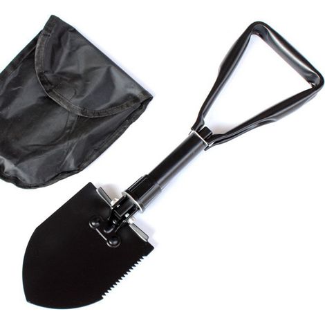 Pelle pliante de camping, pelle militaire, pelle de pompier portable, outil de tranchée avec sac de rangement pour activités de plein air, taille M, noire (1/5)