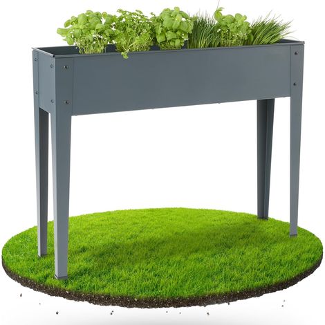 Arebos – Jardinière surélevée 101,5 x 26 x 80 cm – Acier revêtu par poudre – 45L – Drainage intégré – Pour balcon et terrasse (1/5)