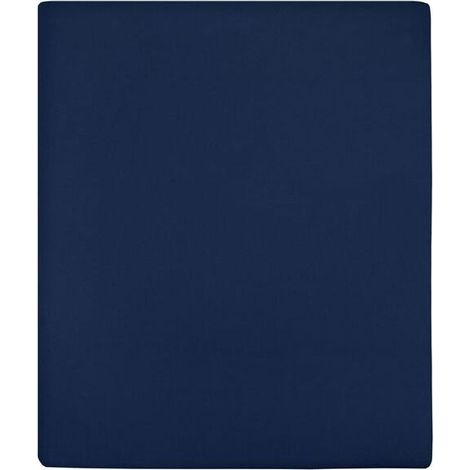 Drap-housse en maille de coton bleu marine, 90 x 200 cm (1/5)
