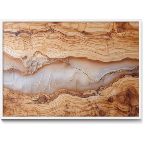 Tableau Magnétique en Métal Tableau pour Magnet - Motif Structure en bois avec résine - Minimaliste - Cadre Blanc - 100x70 cm - Plaque Magnétique (1/5)