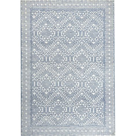 Tappeto da salotto moderno con motivo geometrico blu e bianco 160 x 230 cm Kawas