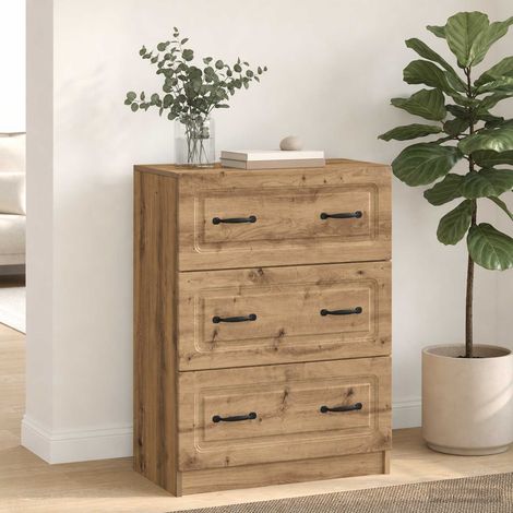Armoire à tiroirs 2 tiroirs en bois d’ingénierie chêne artisanal 66 x 34,5 x 87 cm - PANGIVO (1/5)
