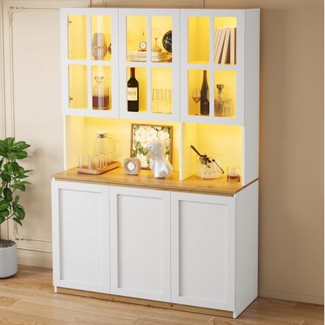 Vitrine 120x38x200 cm en MDF et verre blanc, LED réglable, rangement salle à manger – MEUBLIV (1/5)