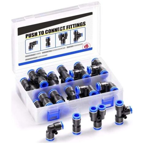 40 pièces 6mm OD pousser pour connecter des kits de montage, 10 lignes droites 10 coudes 10 té 10 séparateurs (1/4)