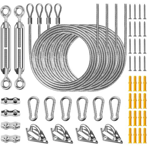 Kit de fixation pour parasol compatible avec terrasse, 52 pièces, accessoires de montage en acier inoxydable 304, kit d'installation pour toile de parasol, avec boucles de réglage (1/5)