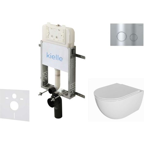 kielle Genesis New - Set bâti-support, WC Oudee, sans rebord, abattant softclose et bouton-poussoir Gemini New II, chrome brillant 30528SZ05 (1/5)