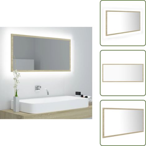 The Living Store Espejo de baño LED acrílico color roble Sonoma 90x8,5x37 cm - Espejo de baño