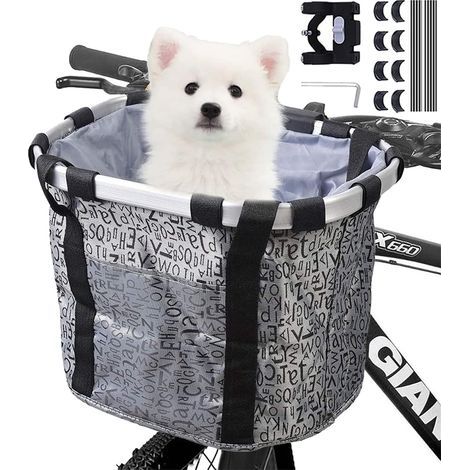 Panier De Vélo, Amovible Vélo Guidon Panier, Cycle Avant Toile Panier Transporteur Sac Pet Carrier En Alliage D'aluminium Pour Vtt,Pique-Nique,Shopping,Petit Animal Domestique (Lettre Grise) (1/5)