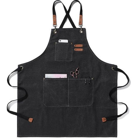 Tablier de Cuisine Tablier Barbecue Homme Tablier de Travail Femme avec Sangle Réglable et 3 Poches Tabliers Toile pour Serveurs Cuisson Peinture Poterie (1/3)