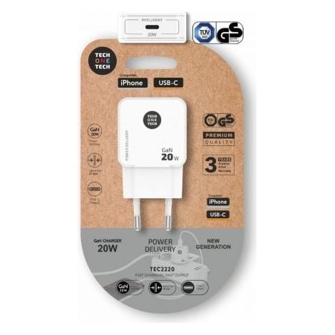 TECH CARGADOR ULTRARAPIDO GaN20W USB-C SIN CABLE BLANCO=TEC2220