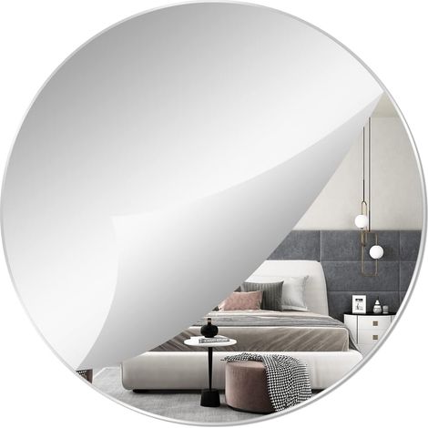 40cm Miroirs muraux Rond adhesif Verre Miroir decoratif HD Grand miroirs Autocollant pour Salle de Bain, Chambre, Porte, etc