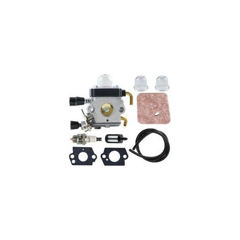 Kit de carburateur pour tondeuses à gazon Stihl FS38 FS45 FS46 FS55 FS74 FS75 FS80 FS85 HL45 HL75 HS70 HS74 KM55 KM55R, comprenant un kit de tuyau de carburateur et un filtre à air de rechange.