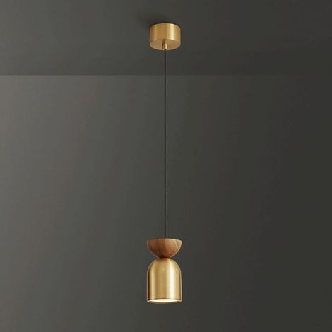 Suspension LED moderne en laiton avec abat-jour acrylique - lampe de chevet en bois - mini lustres cuivrés nordiques - lumière tricolore - 5W (1/5)