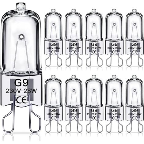 10 G9 Halogen Bulbs – 230V 28W – 392 lm – Warm Light 2700K – Dimmable – Home and Commercial Use – 3000h (1/5)