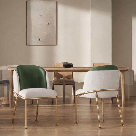 Lot de 2 chaises de salle à manger scandinaves vert et doré (1/5)