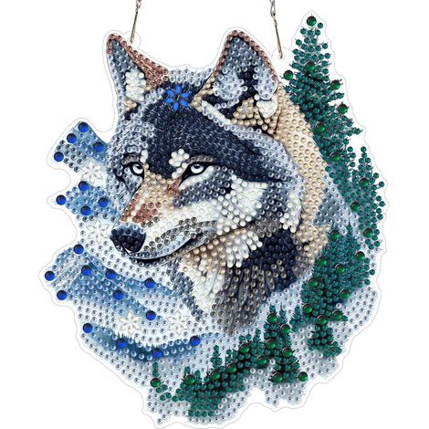 Diamant Painting Fensterbild Wolf mit Kette, 20x20cm, doppelseitig, Anfänger-Set (1/4)