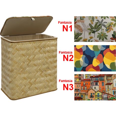 Cesta baule porta tutto con struttura in legno di faggio rivestito con stuoia in giunco e coperchio morbido decorato Cestatutto - Baby Fantasia N3 (1/10)