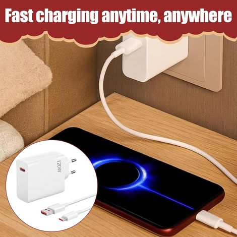 Chargeur 120W Compatible avec Xiaomi, Câble USB-C Inclus, 1 m, Charge Rapide (1/2)