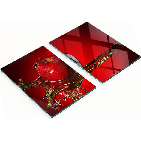 Tablas decorativas de vidrio para servir aperitivos, dise帽o de manzana y agua, 2x40x52 cm