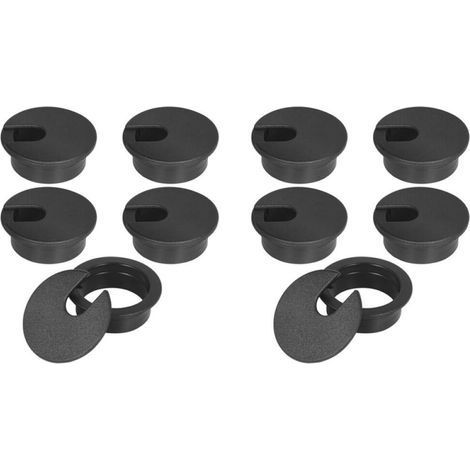 Desktop cable grommets, plastic cable covers for computers, TV stands and desktop computers, pack of 10, black, 35 mm. (1/5)