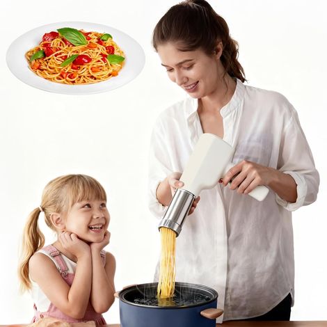 Portable Electric Pasta Machine, 40W Italian Dough Rolling Mill, Wireless Pasta and Ice Press with 5 Moulds for Family Outings, Travel and Picnics
