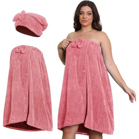 Damenbademantel in Übergröße XXL-XXXXL inklusive Kopftuch extragroßer Dusch und Spa-Bademantel komfortables und verstellbares Design Maße 210 x 80 cm (1/4)