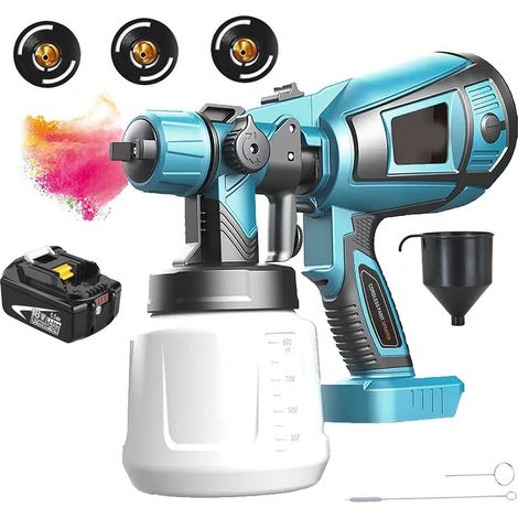 Pistolet à peinture,1000 ml pulvérisateur de peinture sans fil HVLP, pistolet à pulvérisation sans air + batterie de 5500mAh (pas de chargeur) - compatible avec la batterie Makita (1/5)