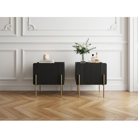 BOBOCHIC - Lot de 2 chevets 1 tiroir MATHILDE pieds or Noir (1/5)