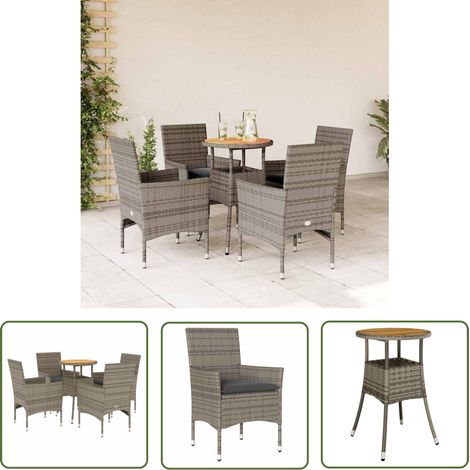 The Living Store Ensemble à manger de jardin et coussins 5 pcs gris rotin acacia - Salon De Jardin - Mobilier De Jardin - Set De Salon De Jardin - Table De Jardin - Chaises De Jardin (1/5)