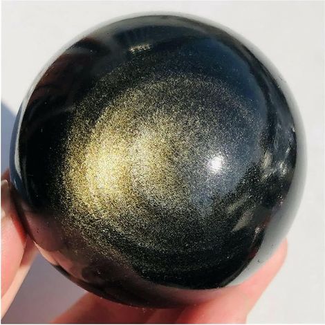Stone Crafts – Boule de Cristal d'obsidienne, Lustre doré Naturel, gemme Collections de la Maison (1/5)