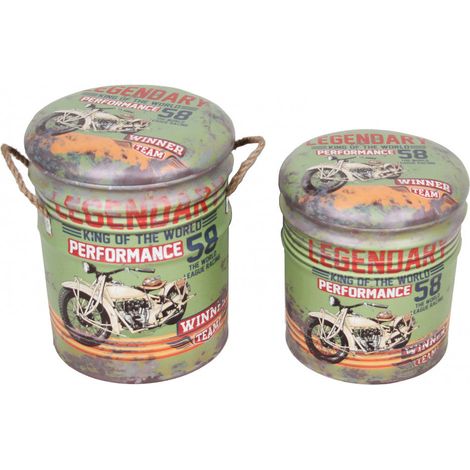 Set 2 Pouf Contenitore Tondo in MDF Verde (1/3)