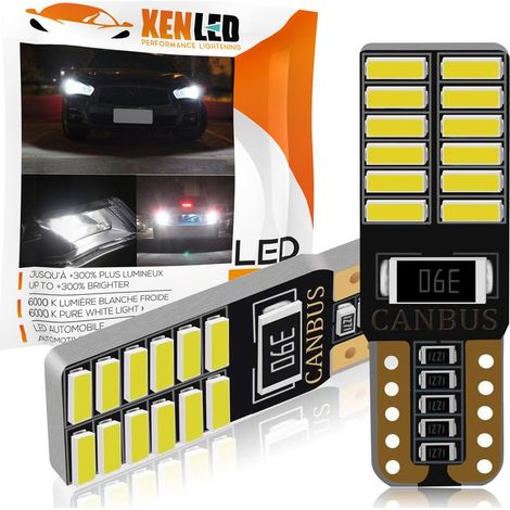 2 x AMPOULES 24 LEDS (3014) CANBUS - T10 W5W - sans erreur au tableau de bord - Blanc pur (1/5)